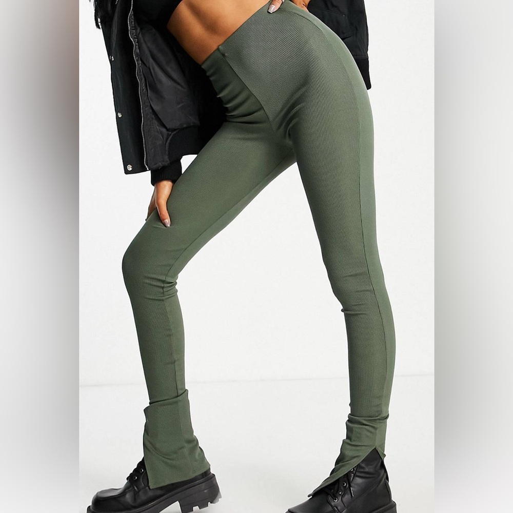 Tall Narrow Side Split Ribbed Leggings 💚